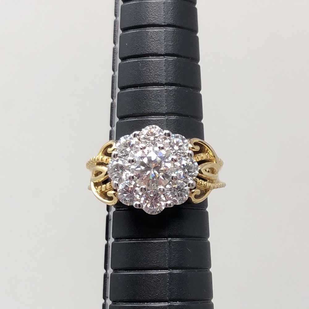 Moissanite Fire Ring 14K Yellow Gold Over 925 Silver Cluster Flower Size 6 - Picture 11 of 16
